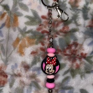 Minnie Mouse Keychain with Pink Beads
